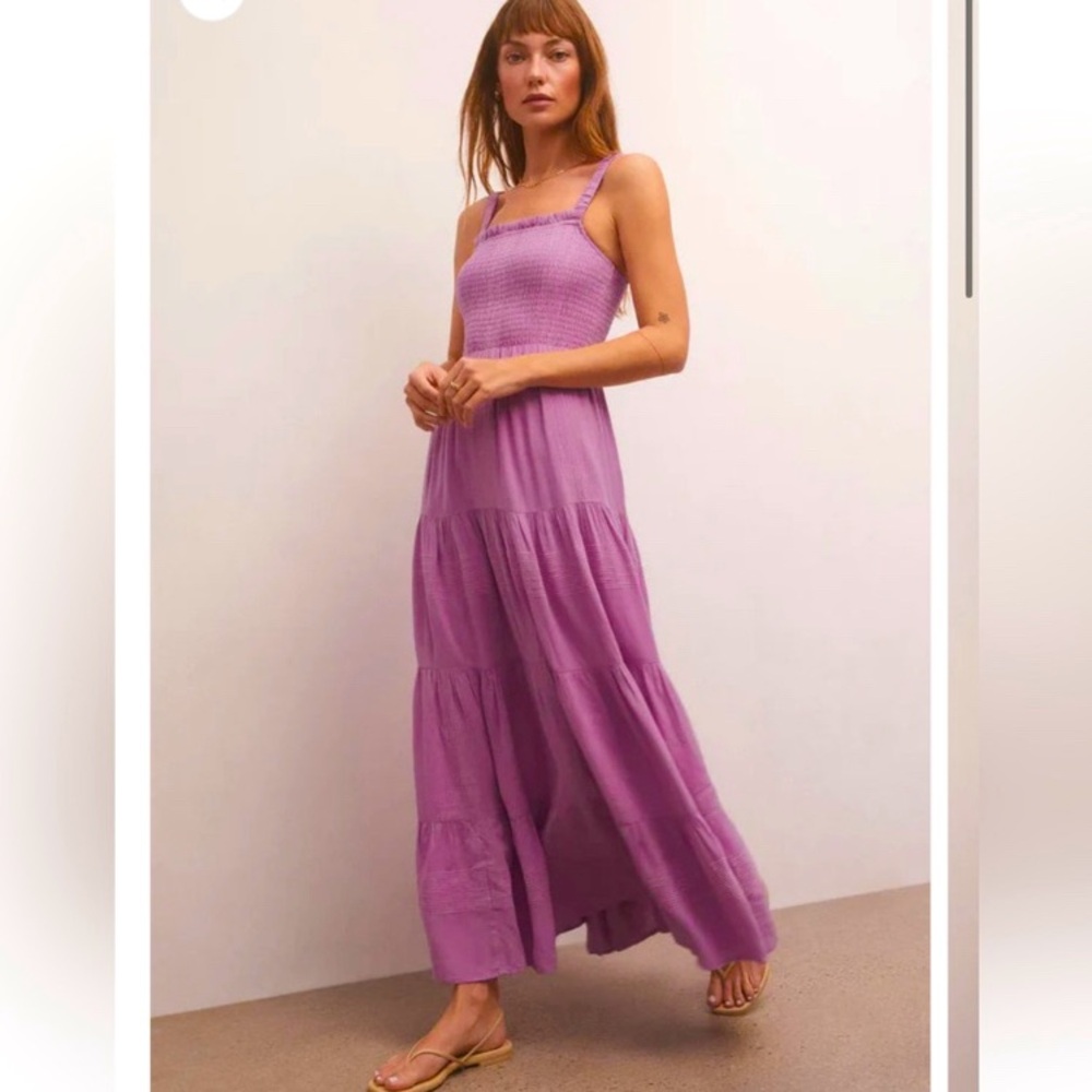 Z SUPPLY Kyara Smocked Maxi Nap Dress Purple Orchid Pink Prairie Cottagecore M